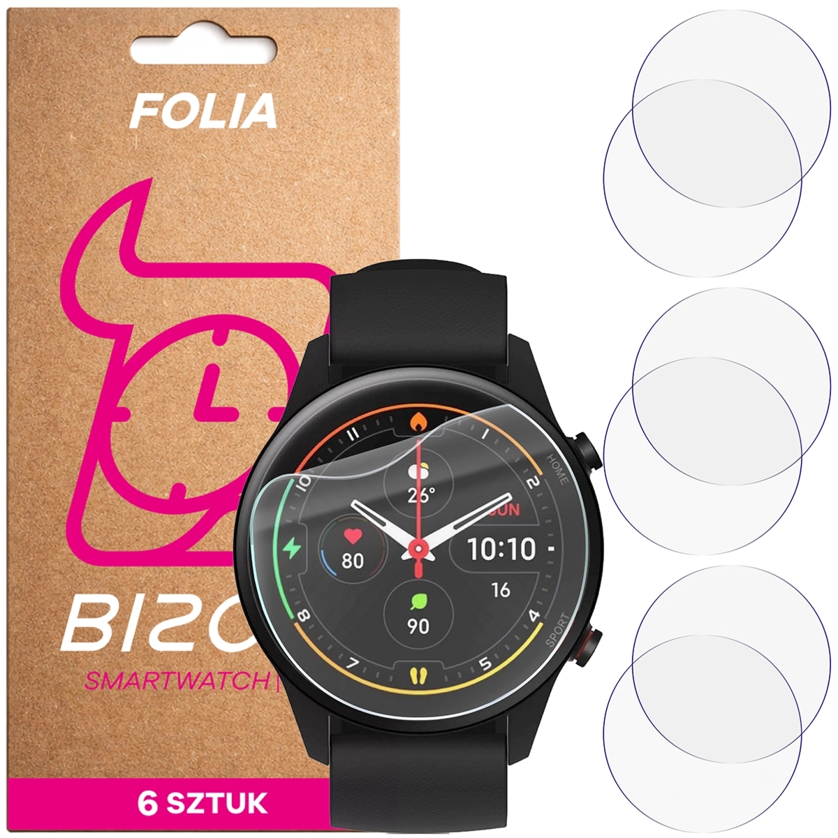 Folia ochronna na ekran zegarka Bizon Watch Film HydroFlex do Xiaomi Mi Watch, 6 sztuk