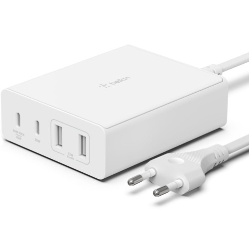 Image of Ładowarka sieciowa Belkin Boost Pro 4-Port GaN Charger 108W MFi 2x USB-C 2x USB-A, biała