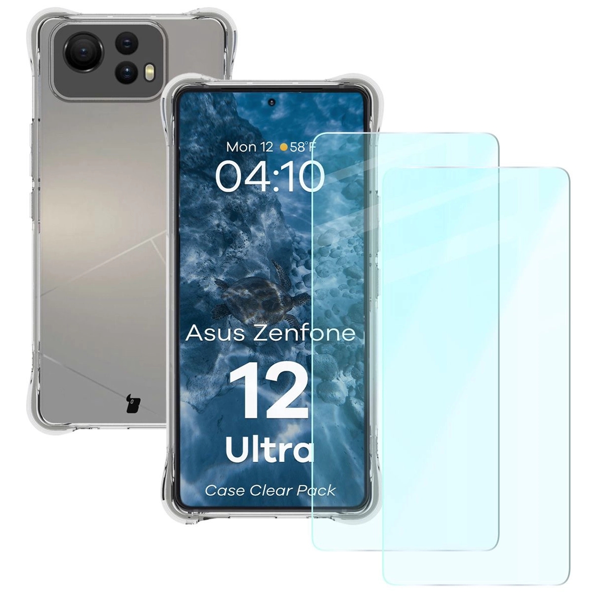 Image of Elastyczne etui + 2x szkło hartowane Bizon Case Clear Pack do Asus Zenfone 12 Ultra