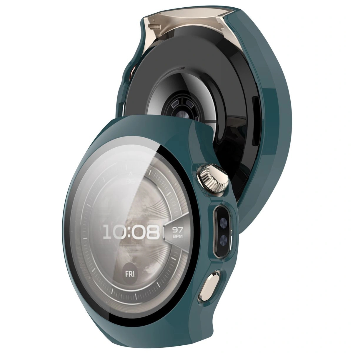 Etui ze szkłem do zegarka Bizon Case Watch Adamo do Huawei Watch 5 42 mm, zielone