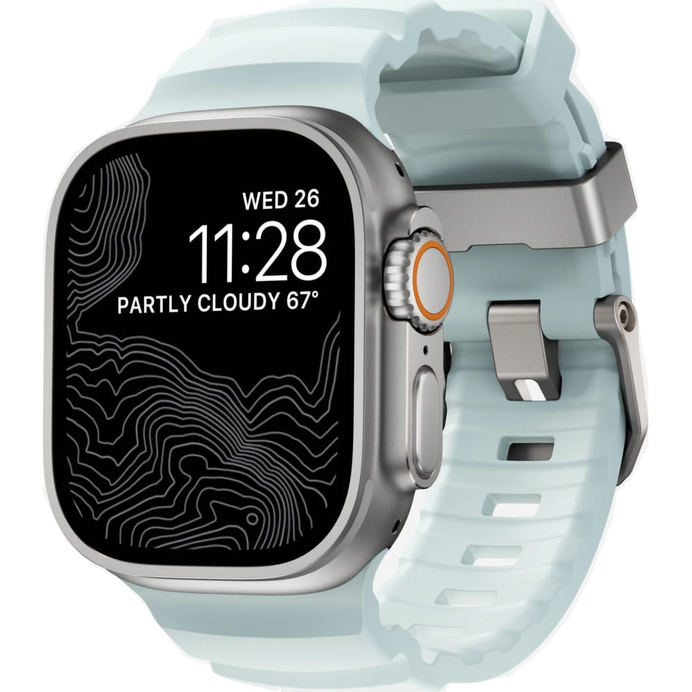 Image of Pasek Nomad Rocky Point Band do Apple Watch 49/46/45/44 mm, błękitny / święcący w ciemności z srebrną sprzączką