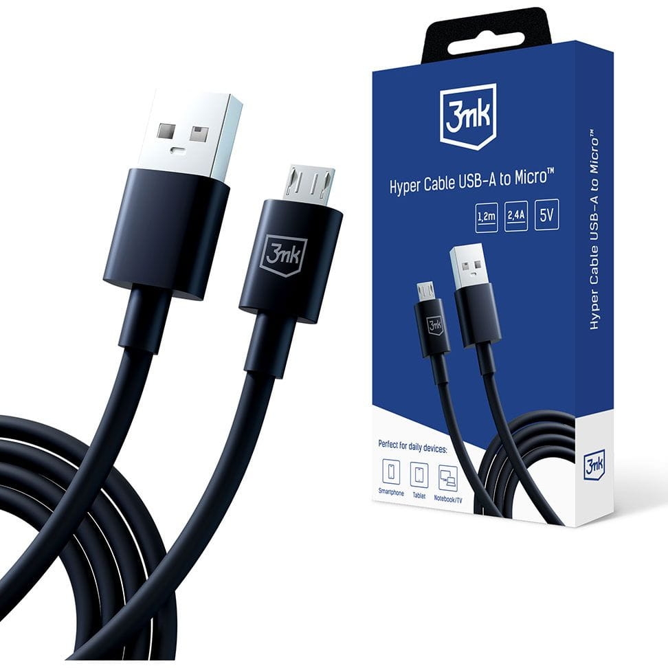 Image of Kabel 3mk Hyper Cable USB-A do MicroUSB, 5V, 2,4A, 1.2m, czarny