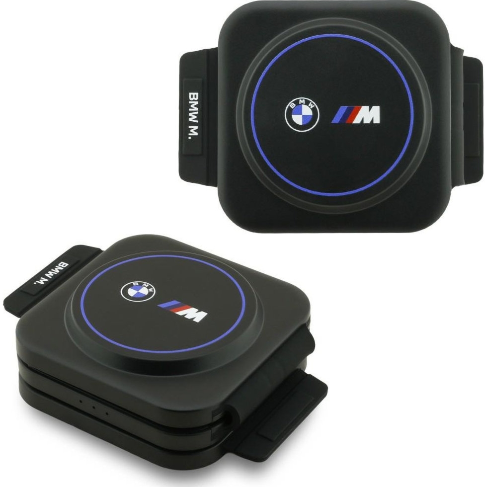 Składana ładowarka indukcyjna 3w1, Qi2 15W, BMW 3-in-1 Foldable Magnetic, do MagSafe, 22W, kabel USB-C 1 m, czarna z niebieskim ringiem