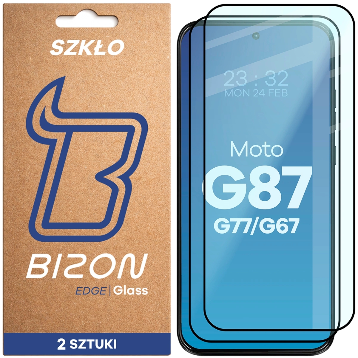Szkło hartowane Bizon Glass Edge Duo do Motorola Moto G67 5G / G77 5G / G87 5G, czarna ramka, 2 sztuki