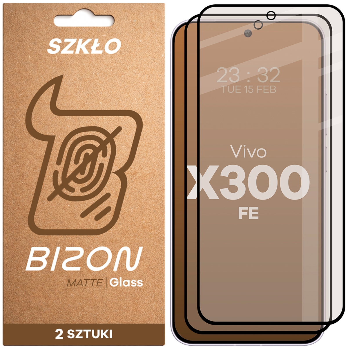 Matowe szkło hartowane Bizon Glass Matte Duo do Vivo X300 FE, czarna ramka, 2 sztuki