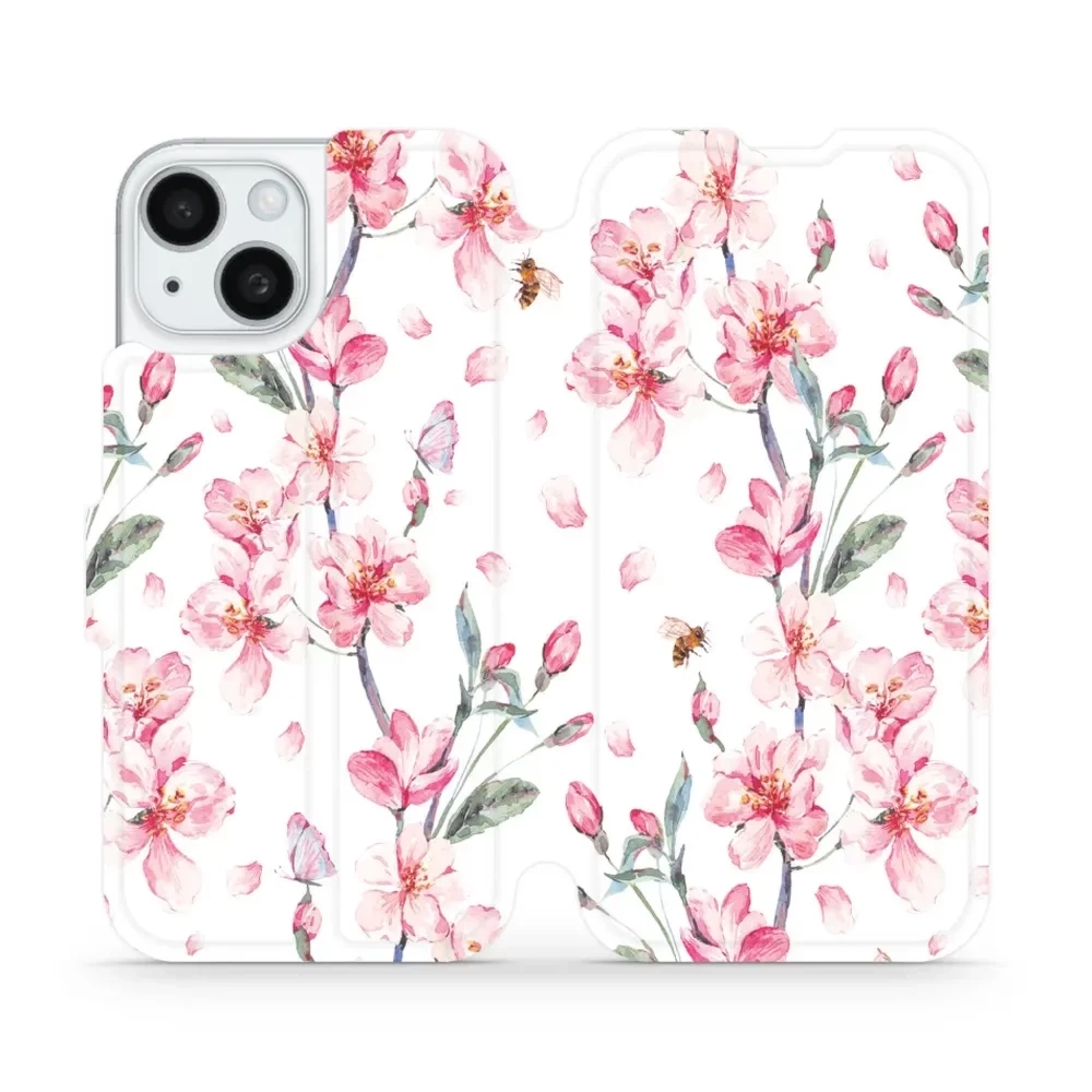 Etui z klapką do iPhone 15, Mobiwear Book, różowa wiosna