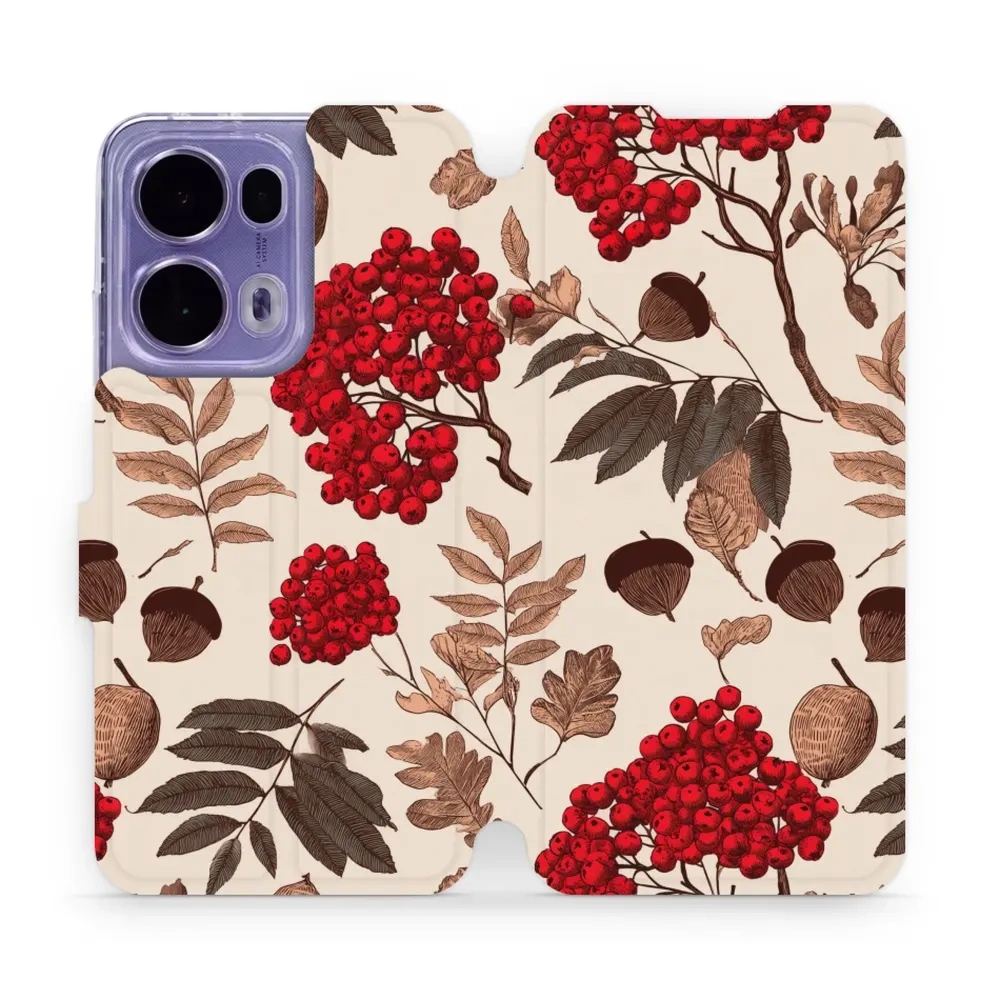 Etui z klapką do OPPO Reno13 Pro, Mobiwear Book, jarzębina na ecru