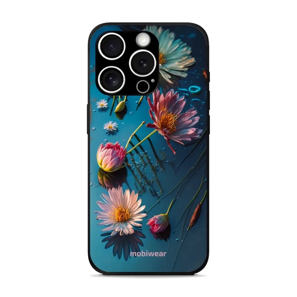 OUTLET: Etui ochronne do iPhone 15 Pro Max, Mobiwear Glossy Case, niebiesko-kwieciste