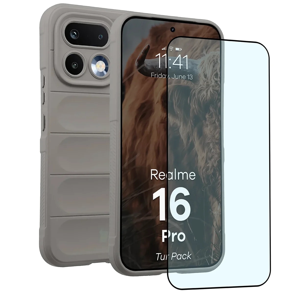 Pancerne etui + szkło hartowane Bizon Tur Pack do Realme 16 Pro 5G, jasnoszare