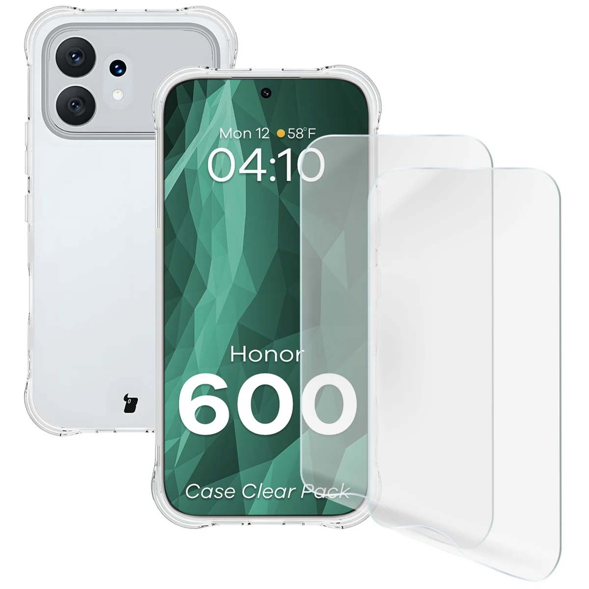 Elastyczne etui + 2x folia na ekran Bizon Case Clear Pack do Honor 600 5G