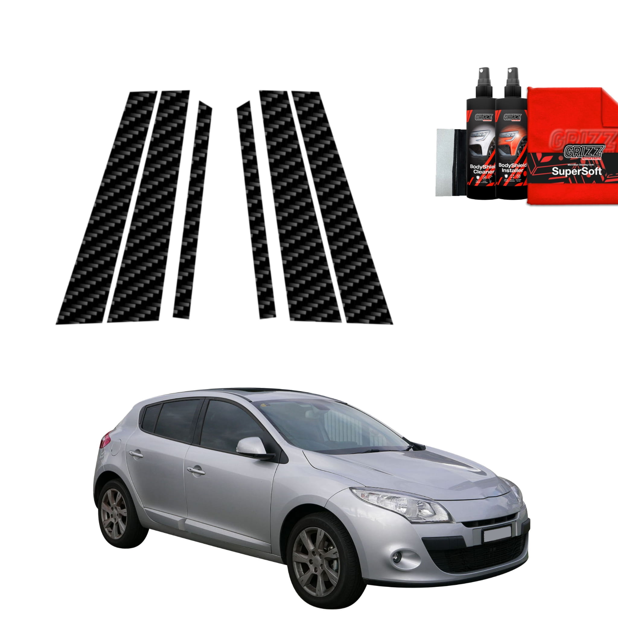 6w1 Folia karbonowa Grizz Protector na słupki do Renault Megane 3 Kombi 5D (2008-2012)