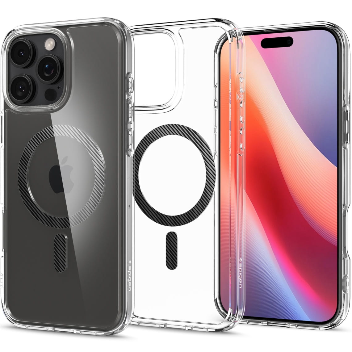 OUTLET: Etui Spigen Ultra Hybrid Mag do MagSafe do iPhone 16 Pro, przezroczysto-czarne-karbonowe