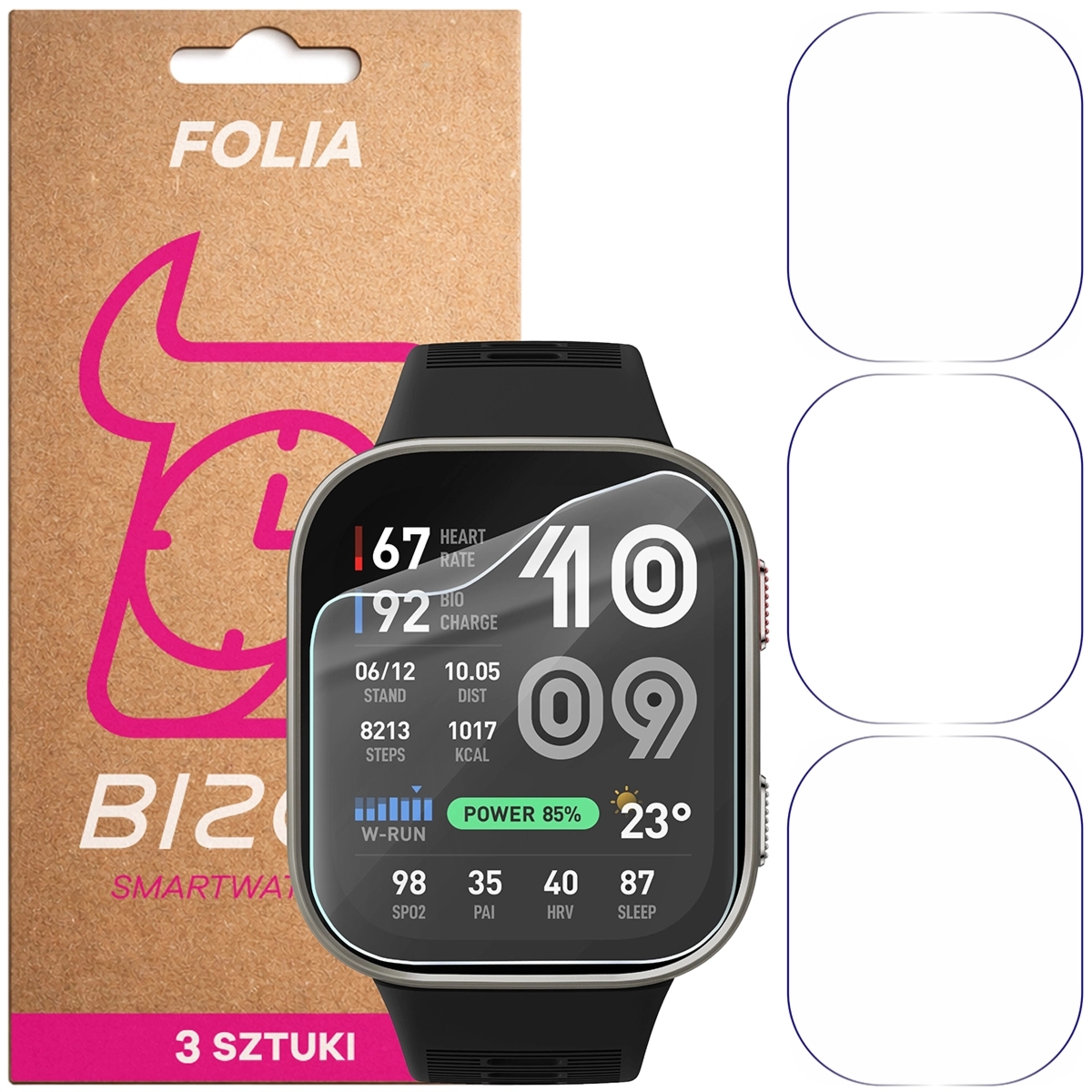 Folia ochronna na ekran zegarka Bizon Watch Film HydroFlex do Amazfit Bip Max, 3 sztuki