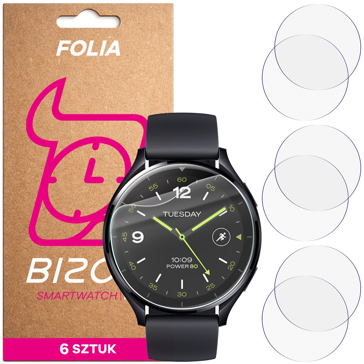 Folia ochronna na ekran zegarka Bizon Watch Film HydroFlex do Xiaomi Watch 2, 6 sztuk
