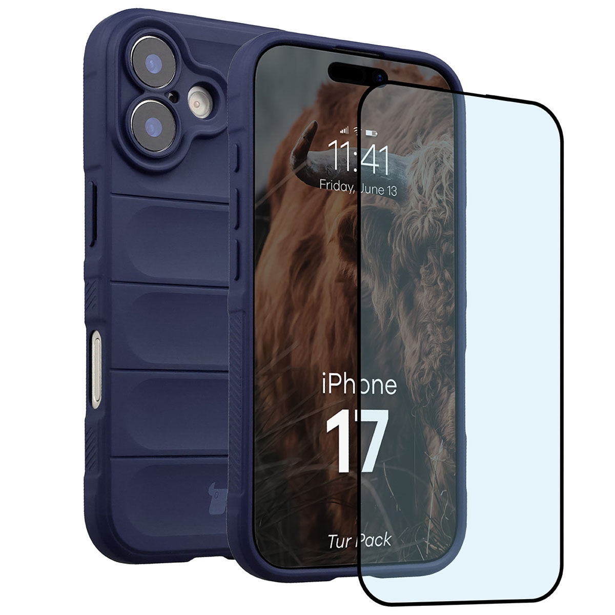 Pancerne etui + szkło hartowane Bizon Tur Pack do iPhone 17, granatowe