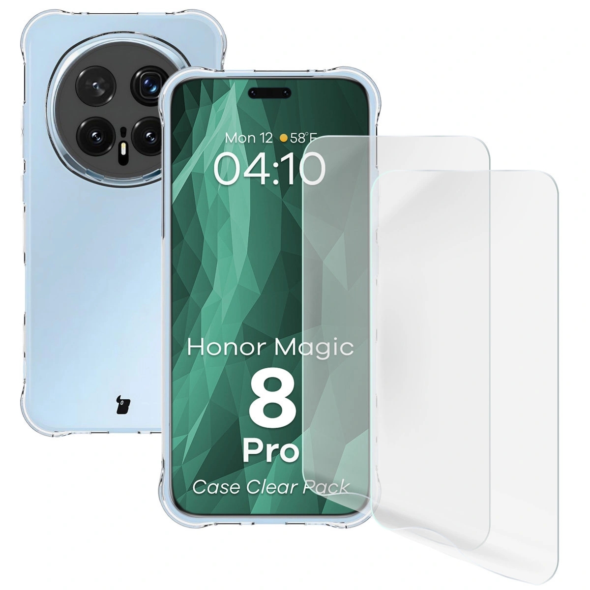 Elastyczne etui + 2x folia na ekran Bizon Case Clear Pack do Honor Magic8 Pro