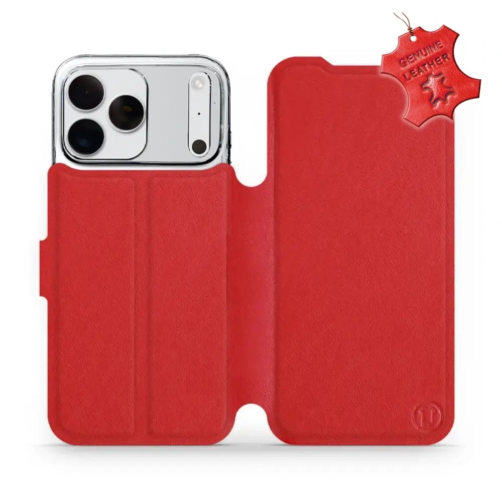 Etui z naturalnej skóry do iPhone 18 Pro Max, Mobiwear Leather, czerwone