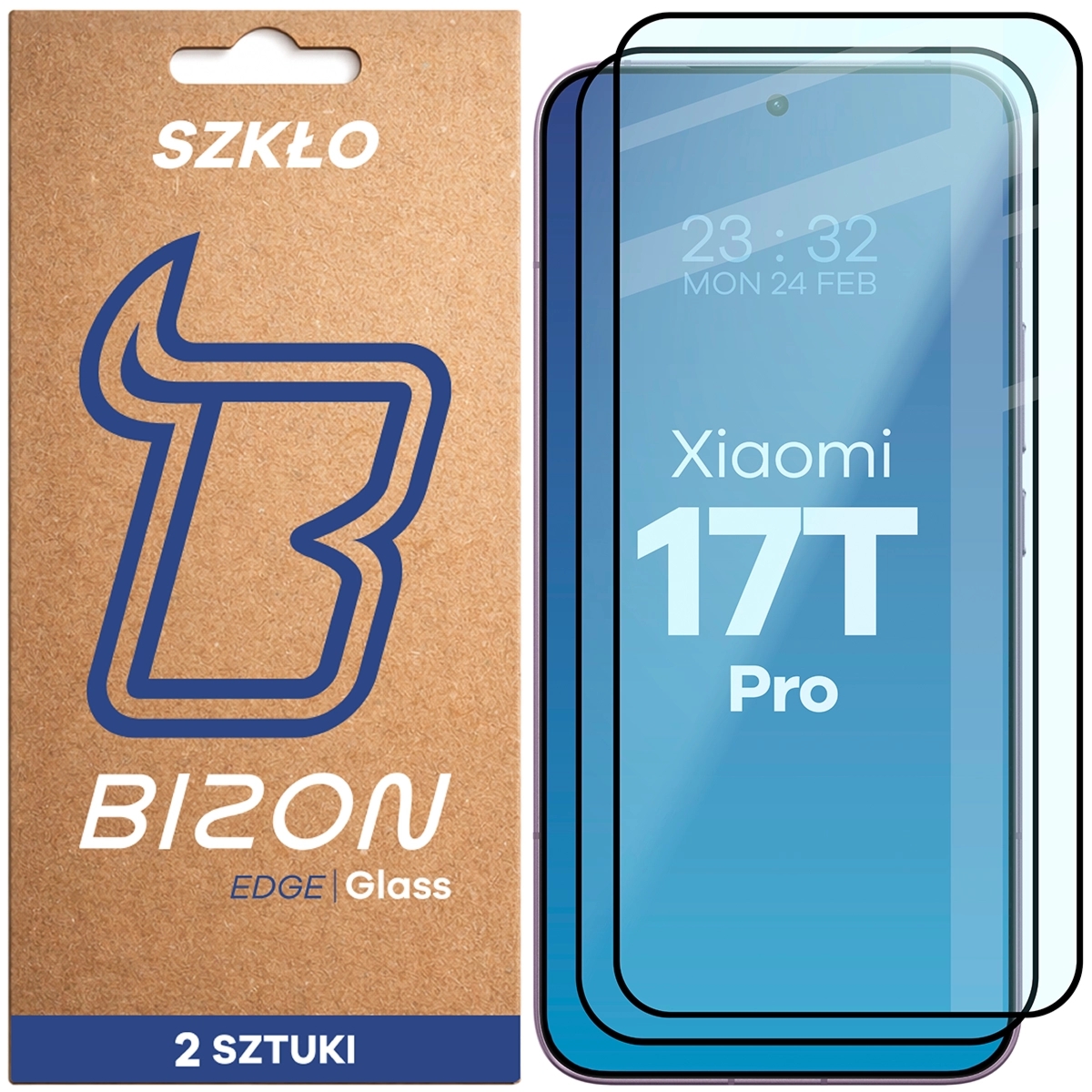 Szkło hartowane Bizon Glass Edge Duo do Xiaomi 17T Pro, czarna ramka, 2 sztuki