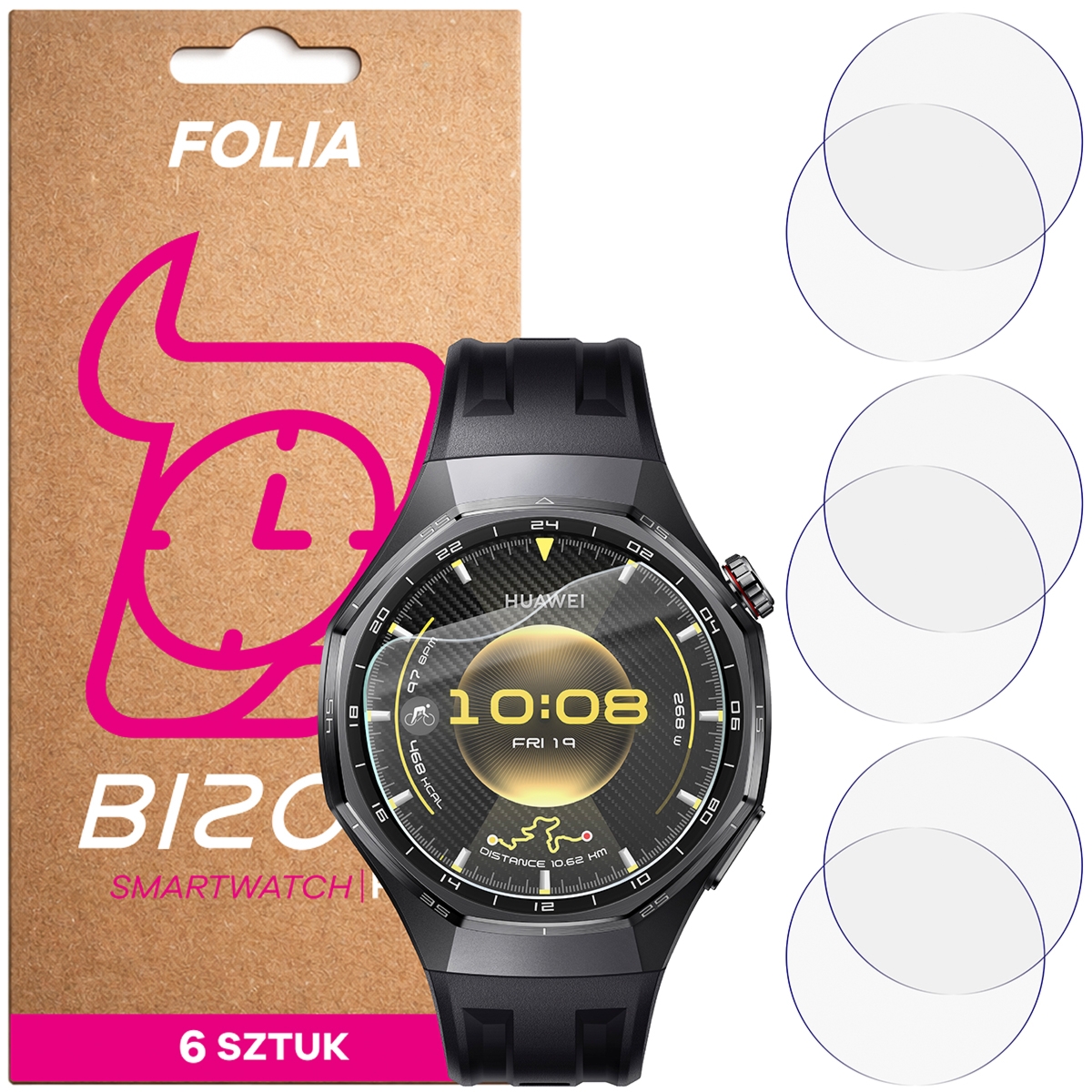 Folia ochronna na ekran zegarka Bizon Watch Film HydroFlex do Huawei Watch GT6 Pro 46 mm, 6 sztuk
