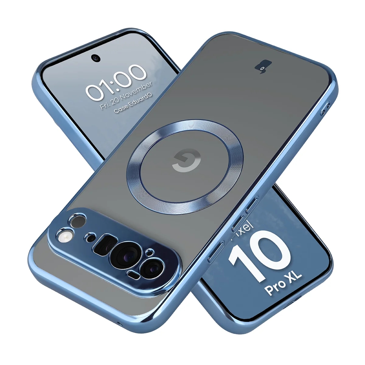 Etui z pierścieniem magnetycznym Bizon Case EduardO do Google Pixel 10 Pro XL, przezroczysto-niebieskie