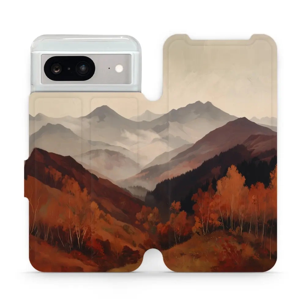 Etui z klapką do Google Pixel 8, Mobiwear Book, mglista dolina w górach