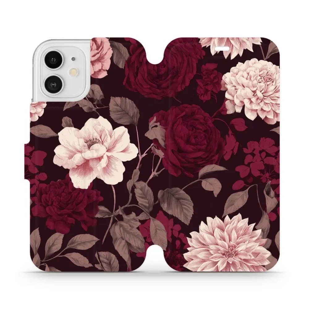 Etui z klapką do iPhone 12, Mobiwear Book, wino i dalie