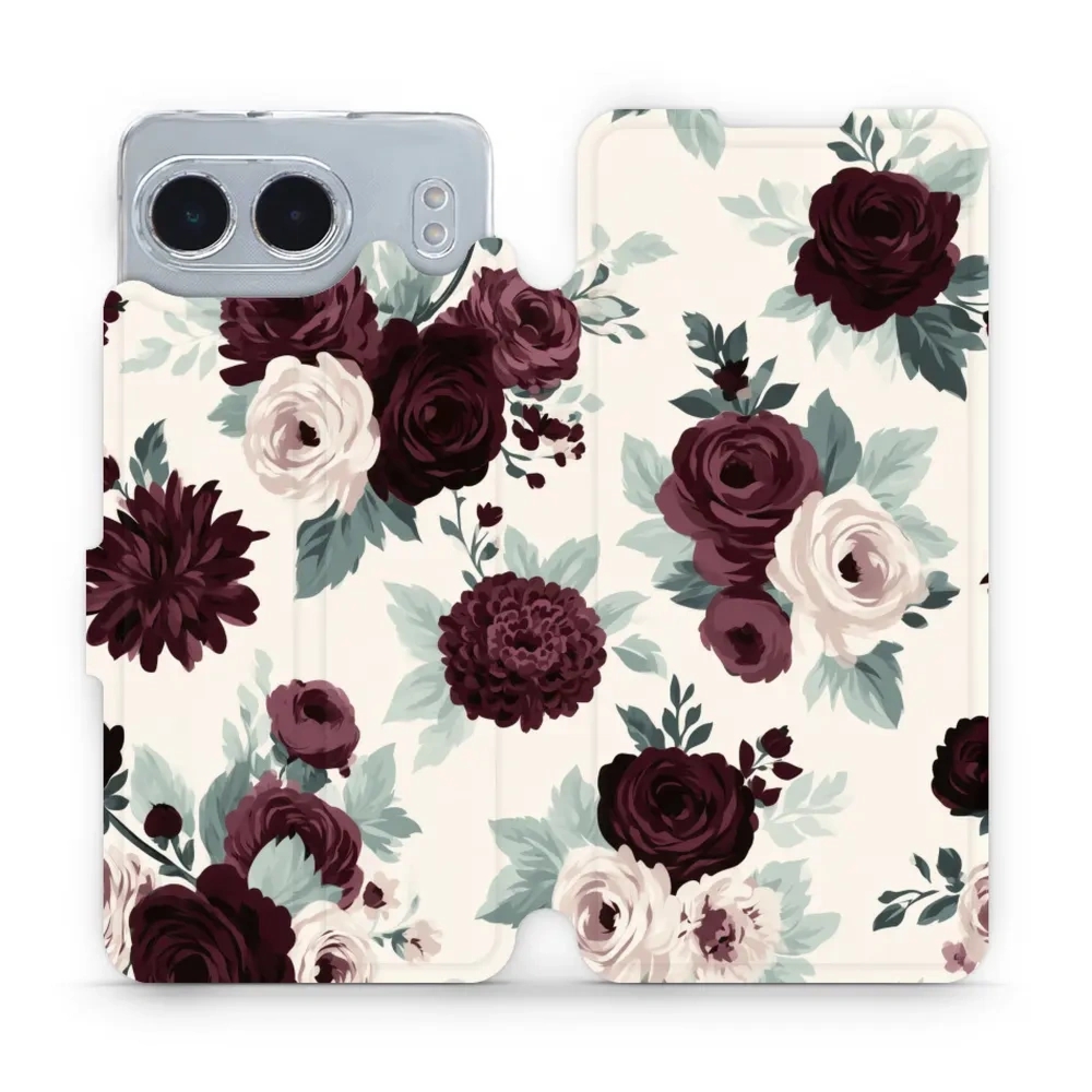 Etui z klapką do OnePlus Nord 4, Mobiwear Book, róże z szałwią na kremie