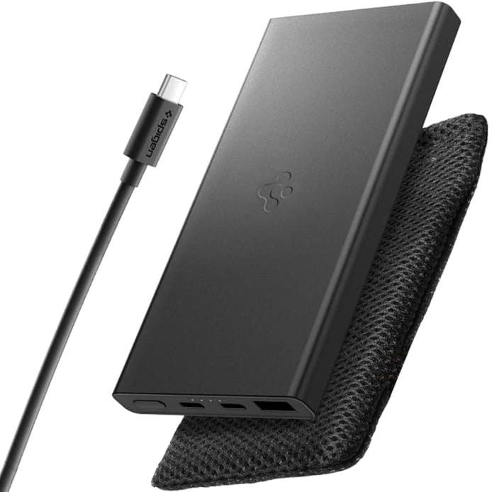 Powerbank Spigen Essential Alloy Portable Charger EA2210, 10000mAh USB-C PD, USB-A 22.5W + kabel, czarny