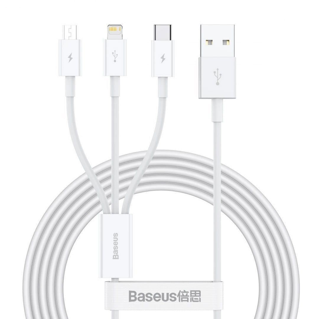 Image of OUTLET: Kabel Baseus Superior 3w1 USB-A do USB-C / Lightning / MicroUSB 3.5A 1,2m, biały