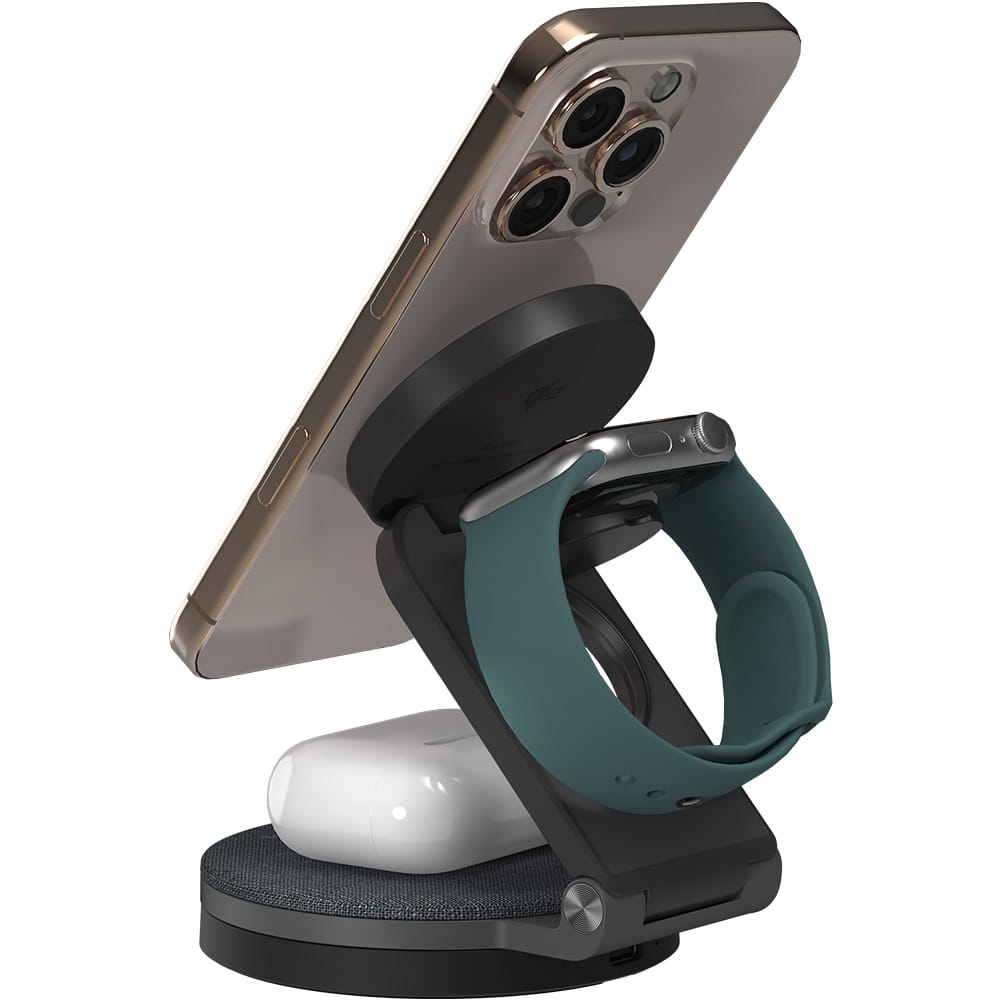 Image of Ładowarka indukcyjna 3w1 Adam Elements Mag 360, Qi2 15W do iPhone / Apple Watch / AirPods, czarna