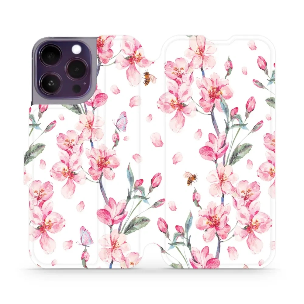 Etui z klapką do iPhone 14 Pro Max, Mobiwear Book, różowa wiosna