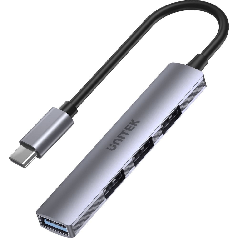 OUTLET: HUB Unitek 4w1 USB-C – 1x USB-A 5 Gbps, 3x USB-A 480 Mbps, szary