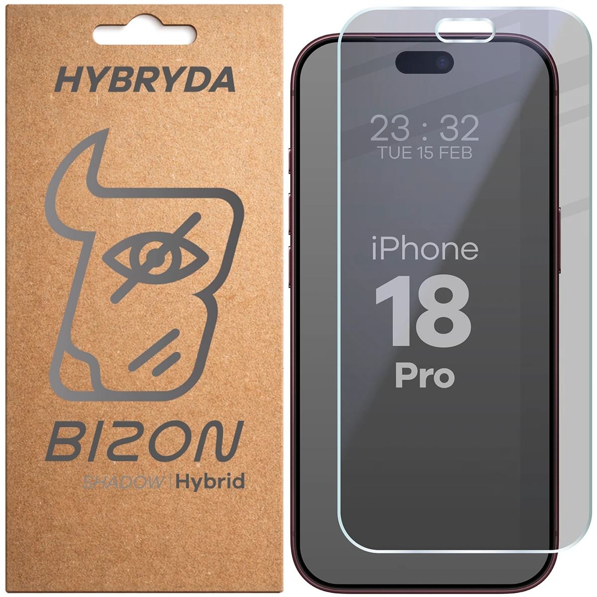 Prywatyzujące szkło hybrydowe Bizon Hybrid Shadow do iPhone 18 Pro, matowe