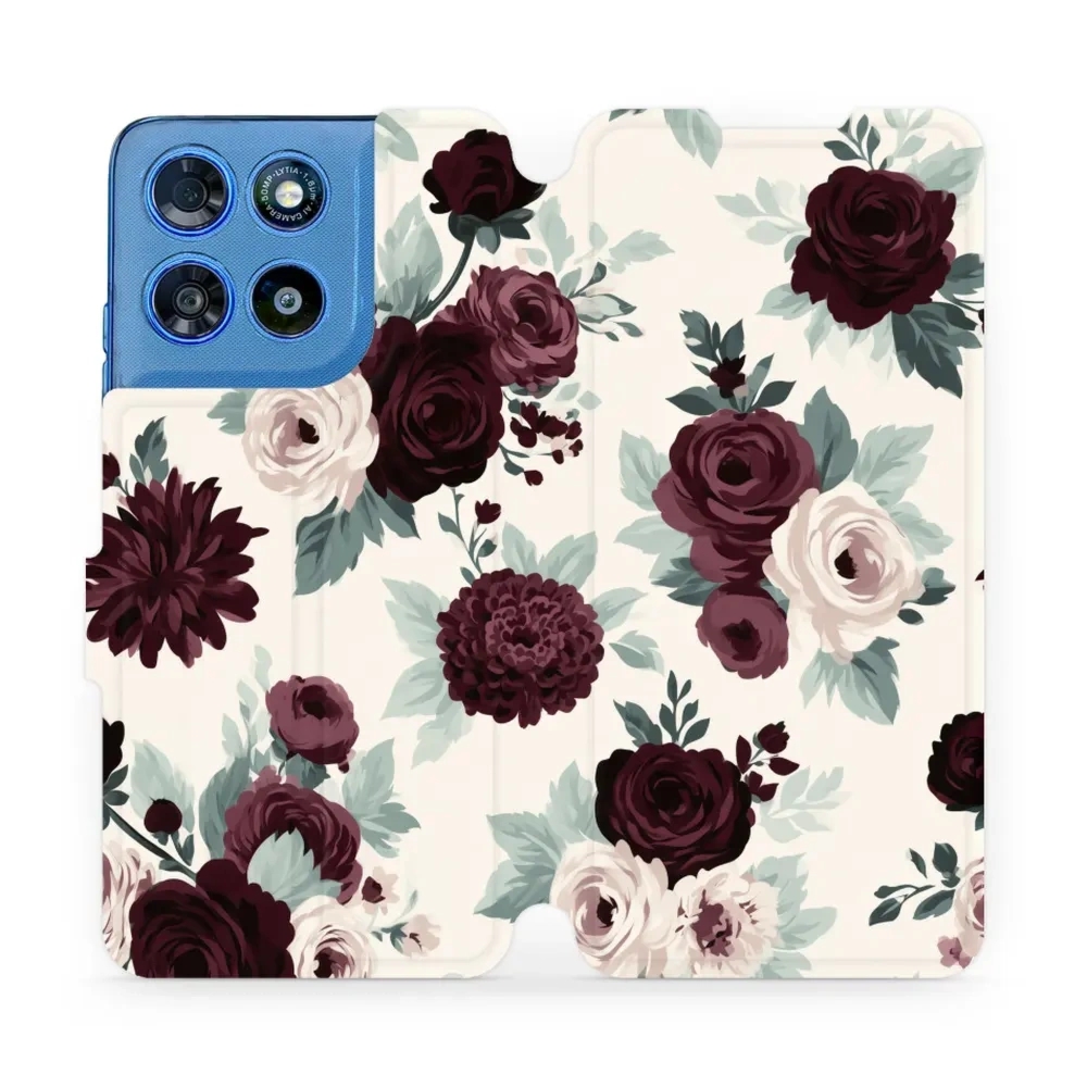 Etui z klapką do Motorola Moto G57 Power, Mobiwear Book, róże z szałwią na kremie