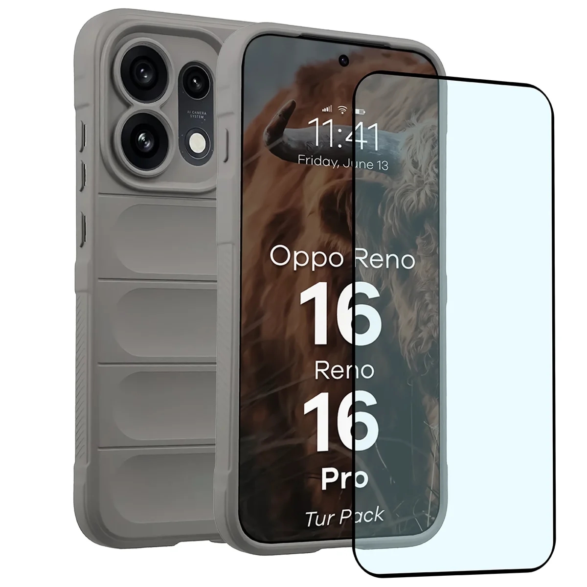 Pancerne etui + szkło hartowane Bizon Tur Pack do Oppo Reno16 / Reno16 Pro 5G, jasnoszare