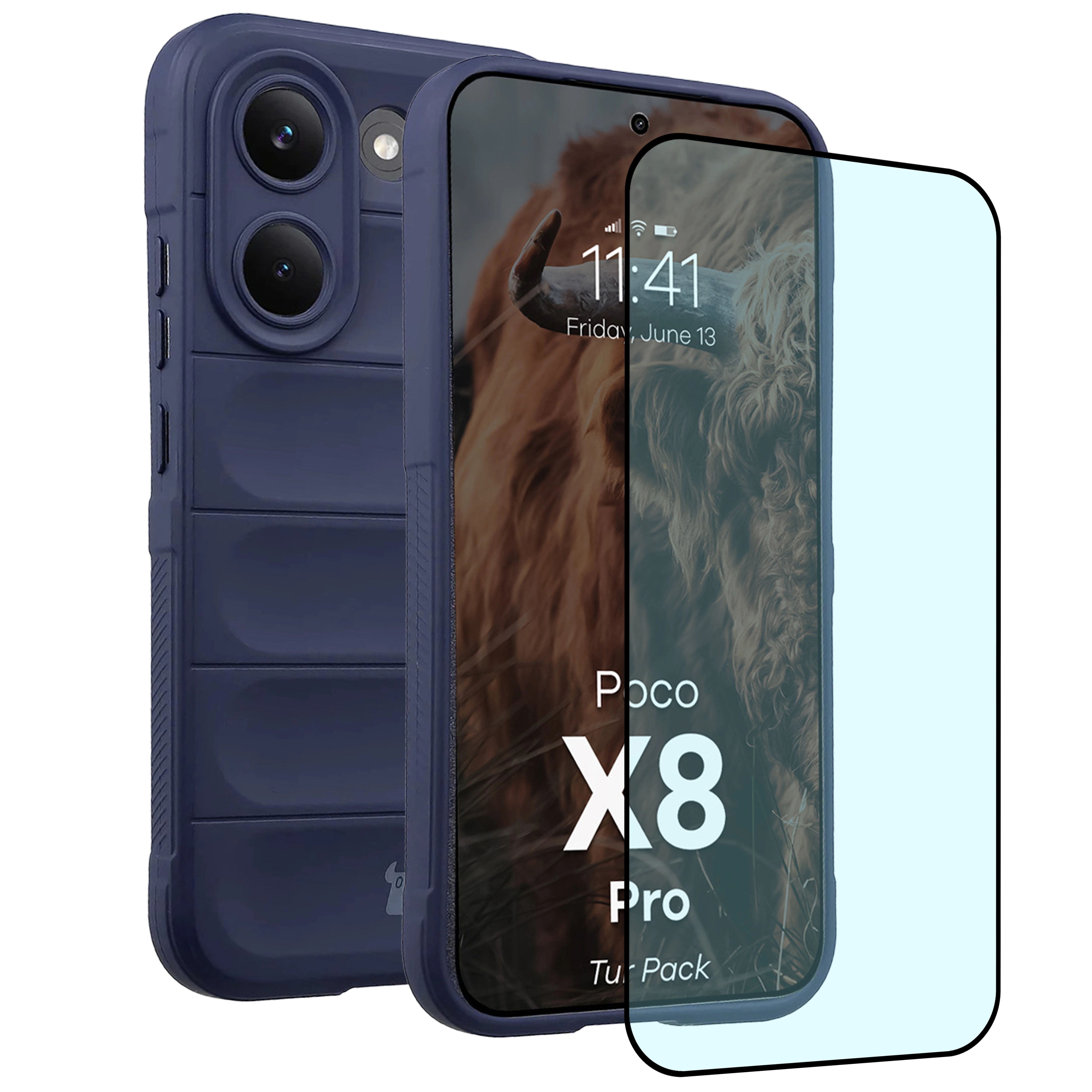 Pancerne etui + szkło hartowane Bizon Tur Pack do Xiaomi POCO X8 Pro, granatowe