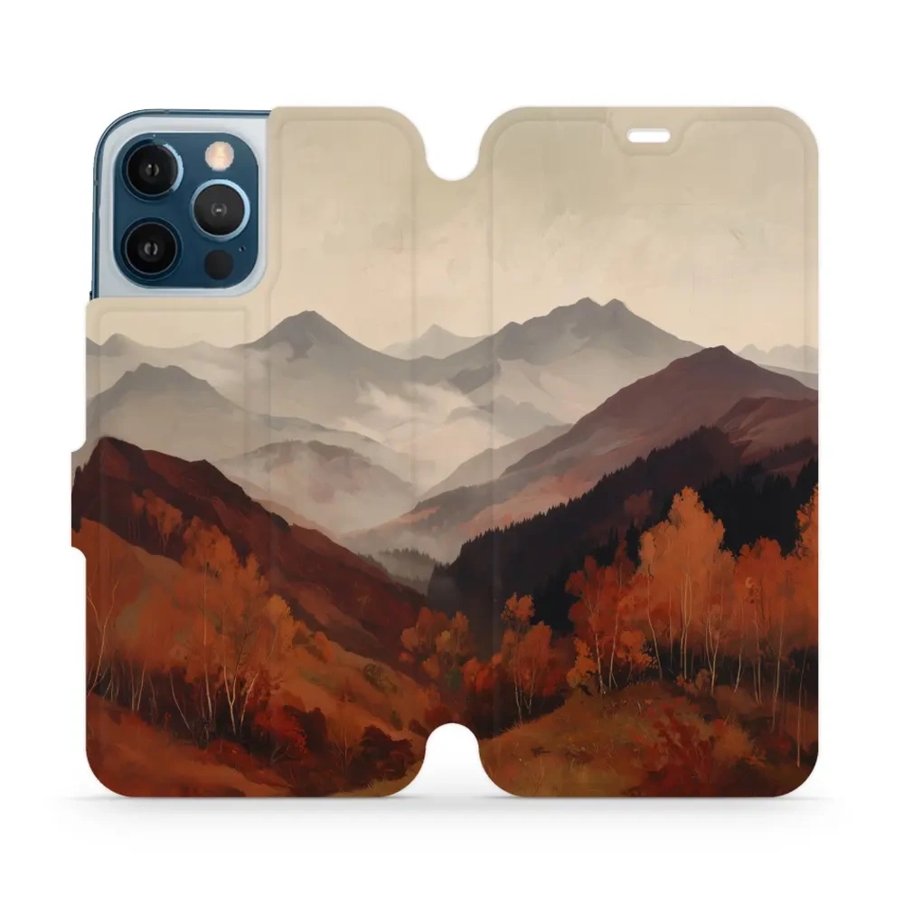 Etui z klapką do iPhone 12 Pro Max, Mobiwear Book, mglista dolina w górach