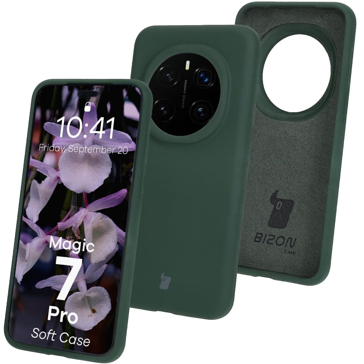 Image of Silikonowe etui Bizon Soft Case do Honor Magic7 Pro, ciemnozielone