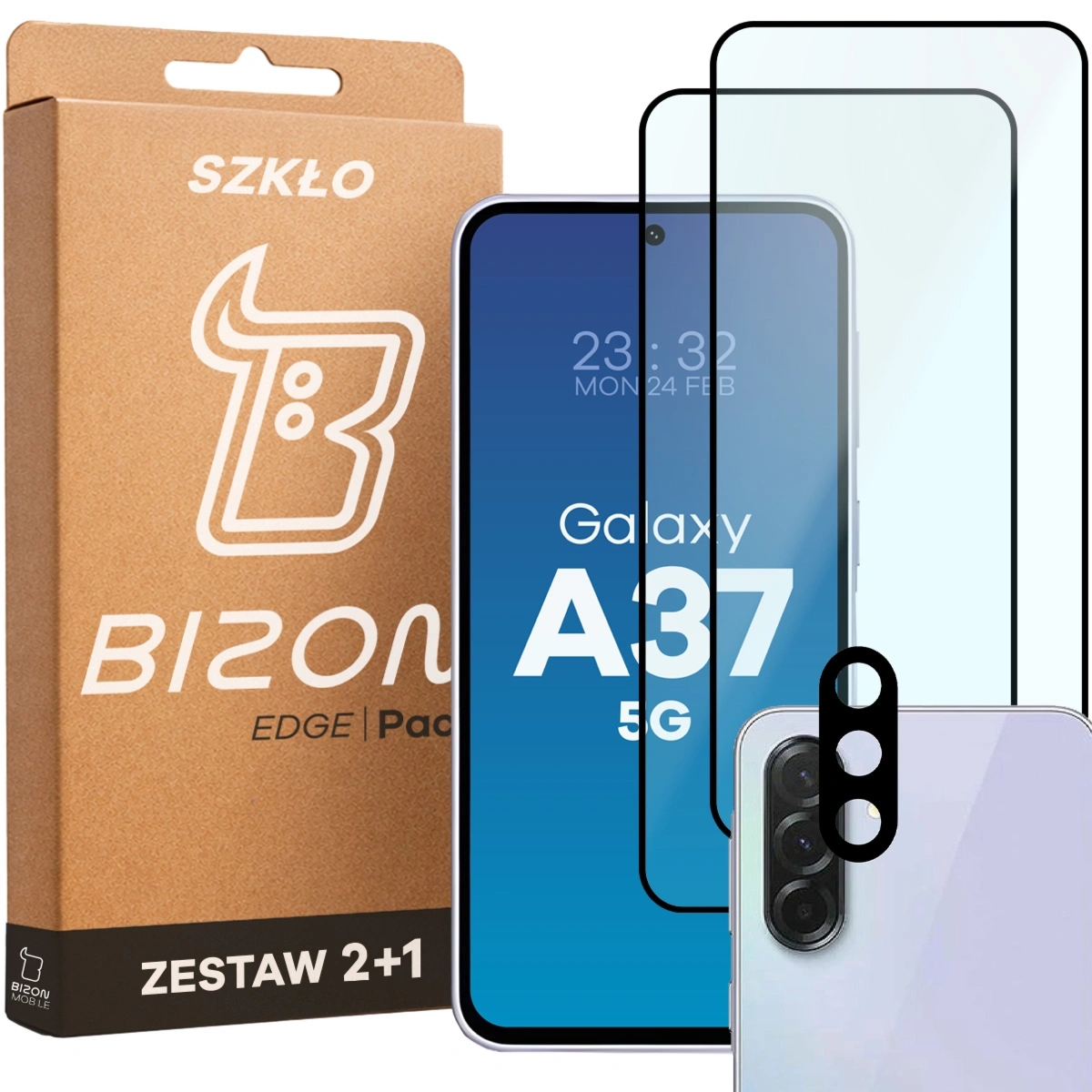 2x Szkło + szybka na aparat Bizon Glass Edge Pack do Galaxy A37 5G