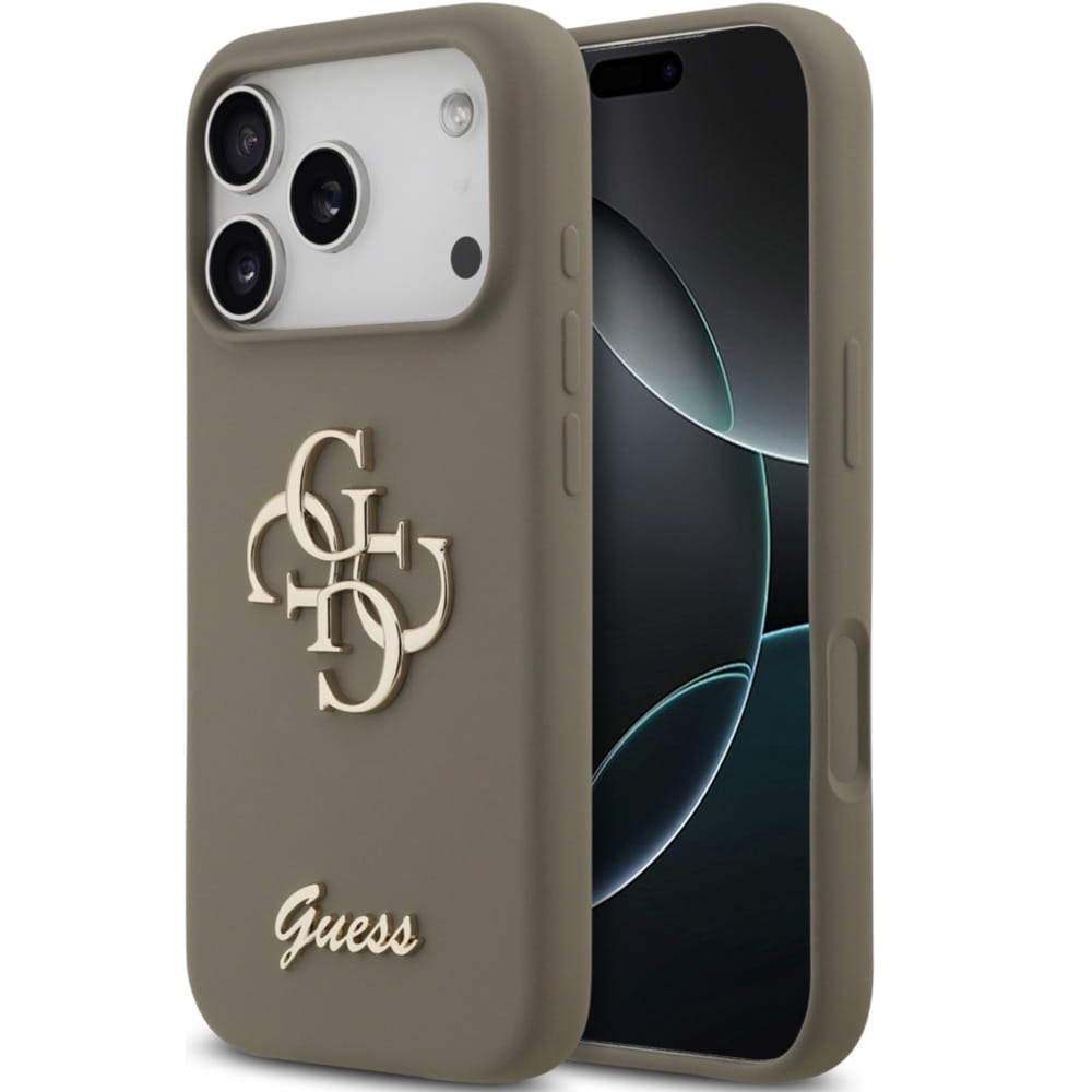 Etui Guess Hardcase Silicone Big 4G Script do iPhone 17 Pro Max, brązowe