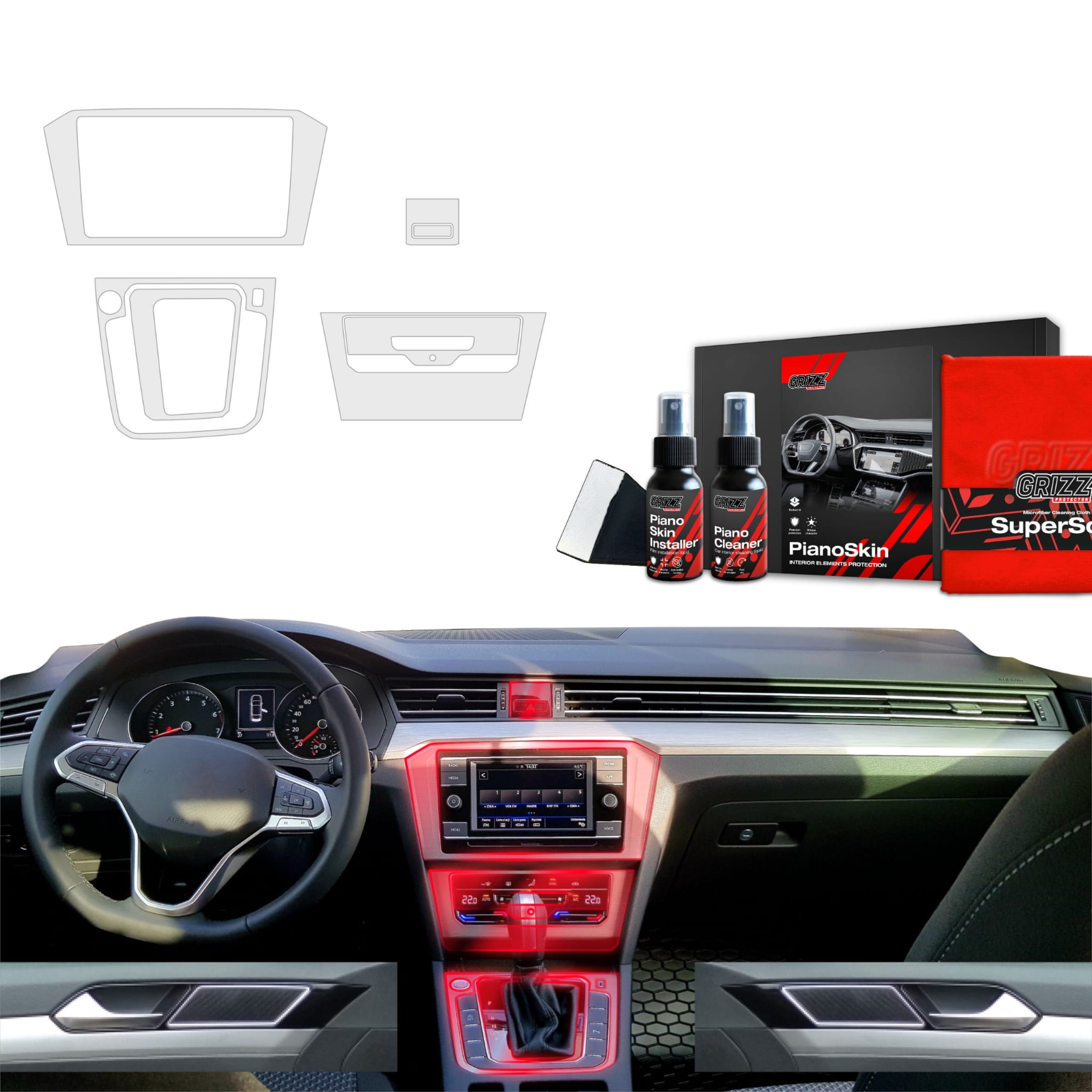 4w1 Grizz Protector folia ochronna do wnętrza Volkswagen VW Passat B8 (2020-2023) Antyodciskowa PianoSkin