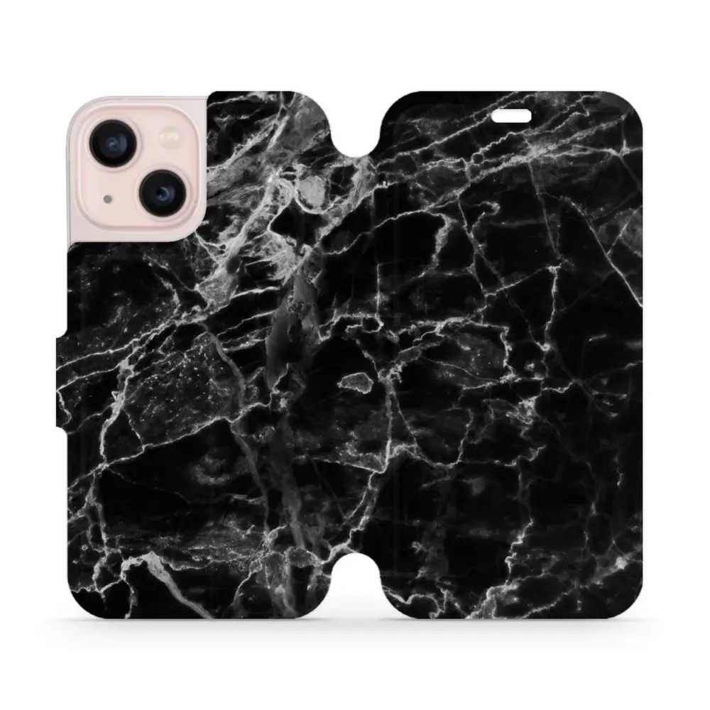 Etui z klapką do iPhone 13 Mini, Mobiwear Book, czarny marmur