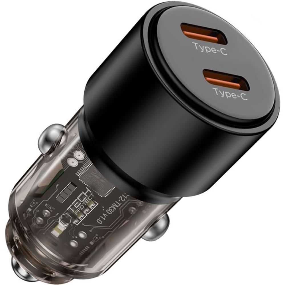 Image of Ładowarka samochodowa Tech-Protect CC03, PD 100W, 2x USB-C, czarna