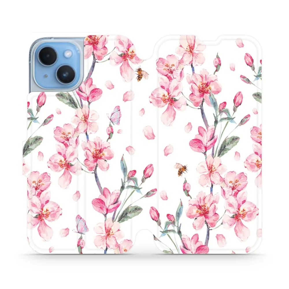 Etui z klapką do iPhone 14, Mobiwear Book, różowa wiosna