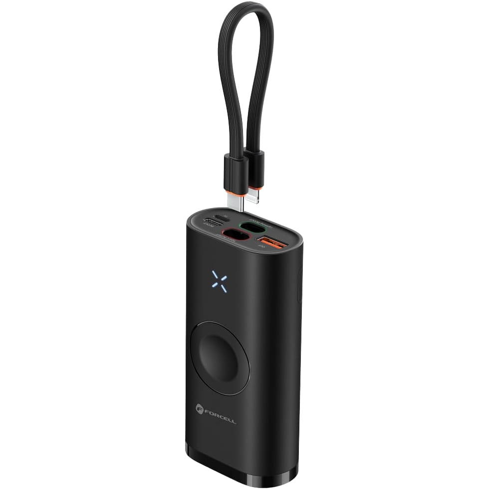 Image of OUTLET: Powerbank z ładowarką do Apple Watch, Forcell F-Energy F10K4 10000mAh, 22.5W, USB-A, USB-C, Lightning z kablem, czarny