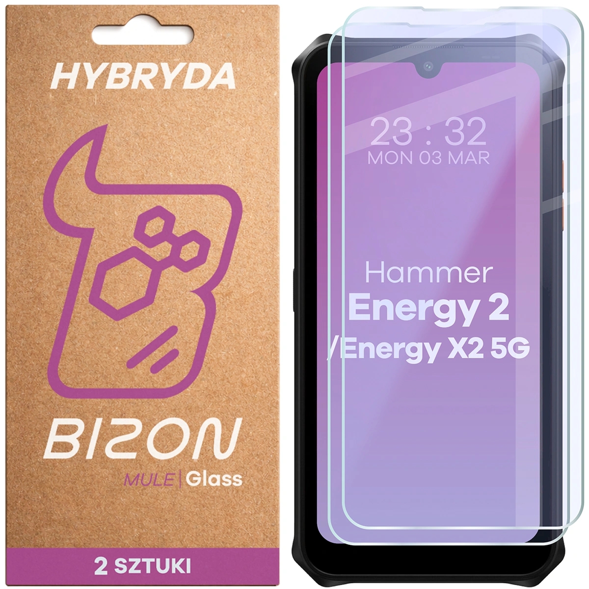 Elastyczne szkło hybrydowe Bizon Hybrid Mule Duo do HAMMER Energy X2 5G / 2, 2 sztuki