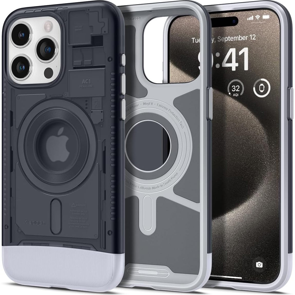 Image of Etui Spigen Classic C1 Mag MagSafe do iPhone 15 Pro Max, szare