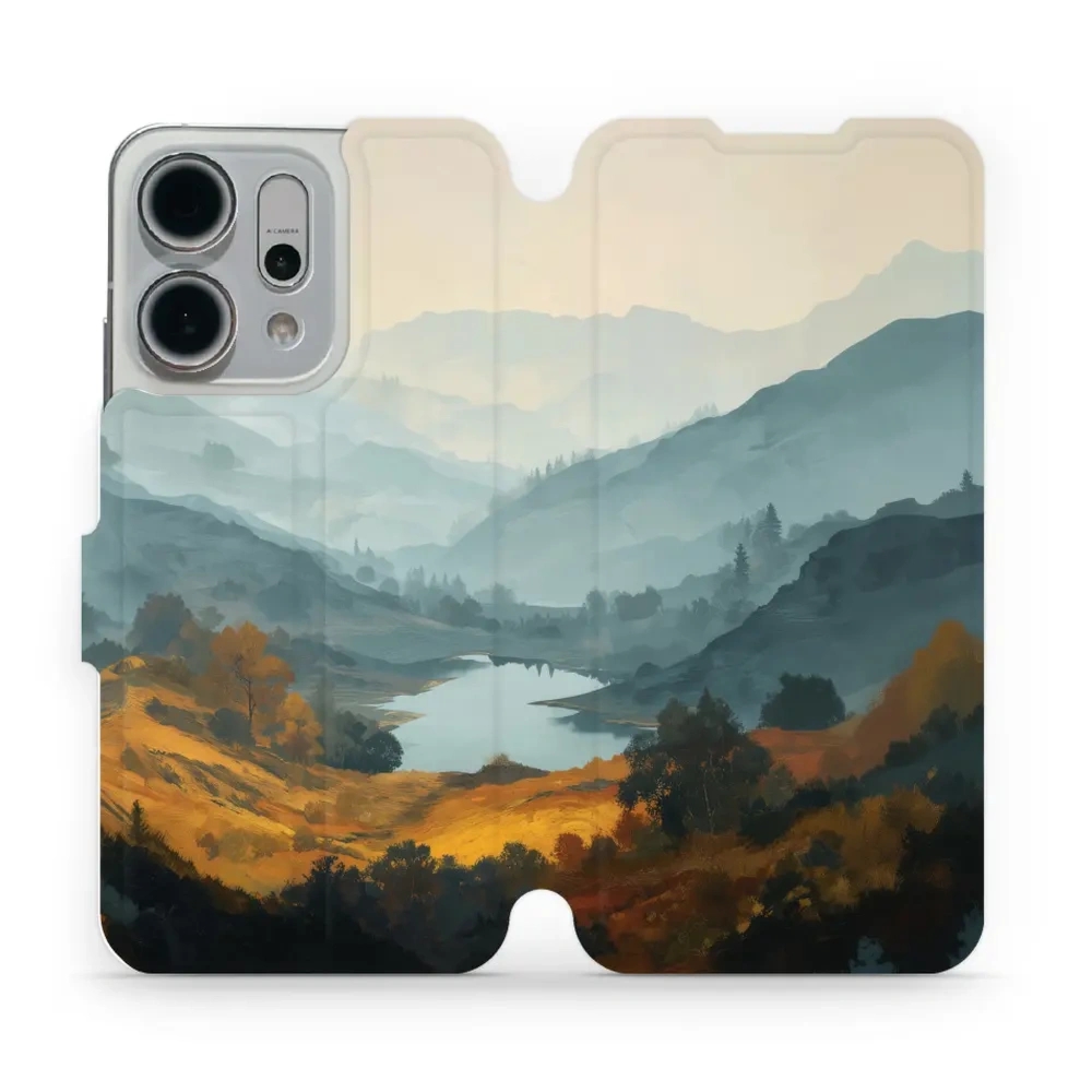 Etui z klapką do OPPO Reno14, Mobiwear Book, jezioro w dolinie