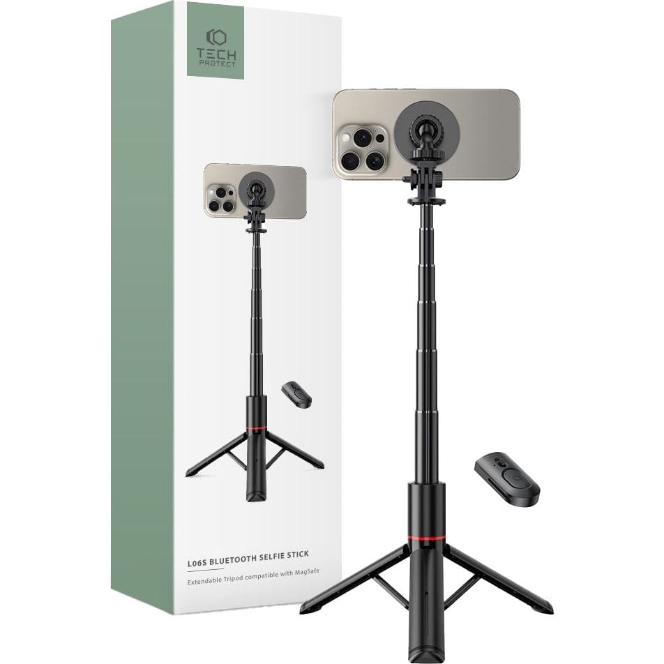 Image of Uchwyt, kijek, statyw Tech-Protect L06S MagSafe Wireless Selfie Stick Tripod Bluetooth, czarny