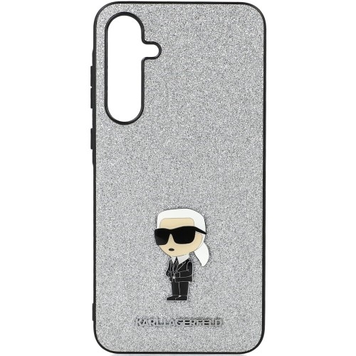 Image of Etui Karl Lagerfeld Fixed Glitter Metal Ikonik do Galaxy A55 5G, srebrny